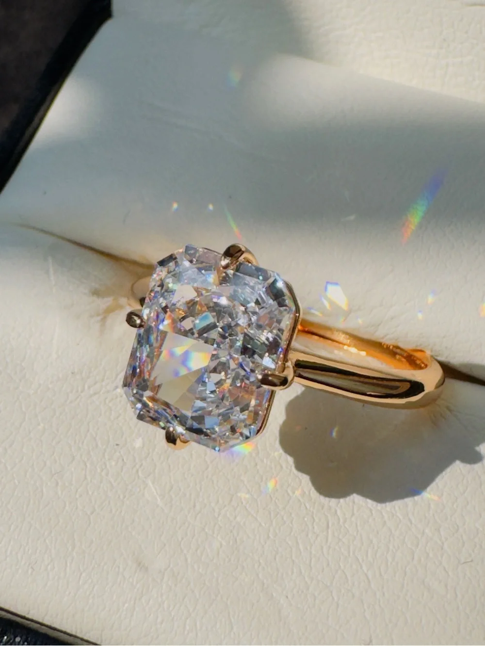 Gold Solitaire Cushion-Cut CZ Ring in Clear